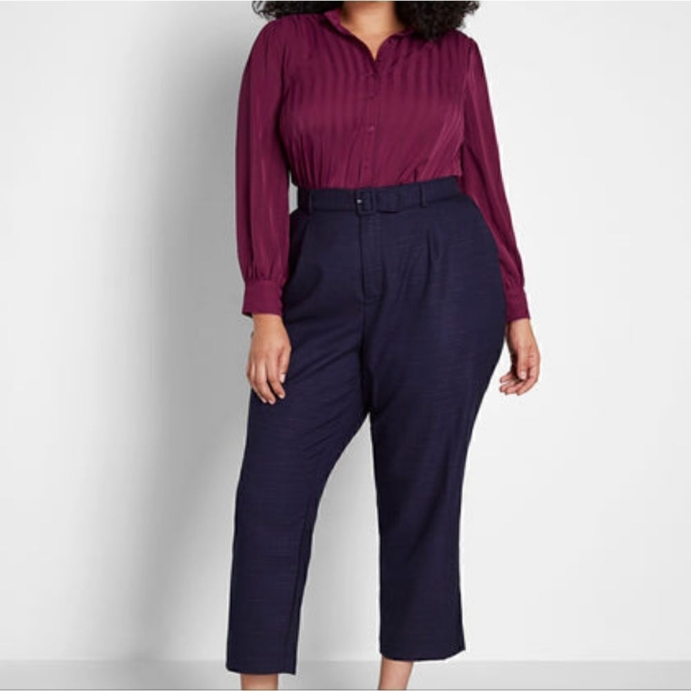 Modcloth Blue & Pink Checked High Rise Cropped Dress Pants